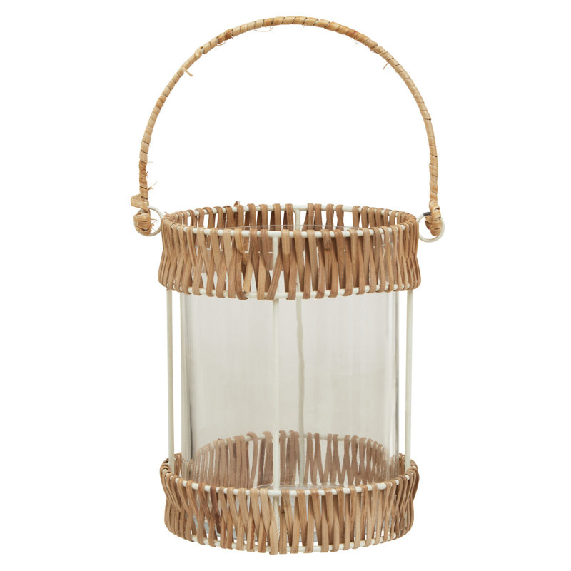 Wicker Tabletop Lantern, 15cm H x 12cm W x 12cm D