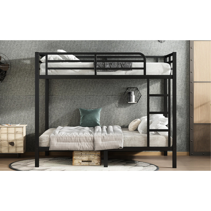 Full Over Metal Bunk Bed In Black, Suitable For Teens And Adults, Space - Saving, Noise Reduced, Frame No Box Spring Needed, Solid Construction, Under Storage, Design, Easy Assemble