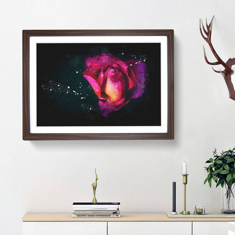Rose In Pink And Purple - Picture Frame Graphic Art, 45cm H x 63cm W x 2cm D, Walnut Framed