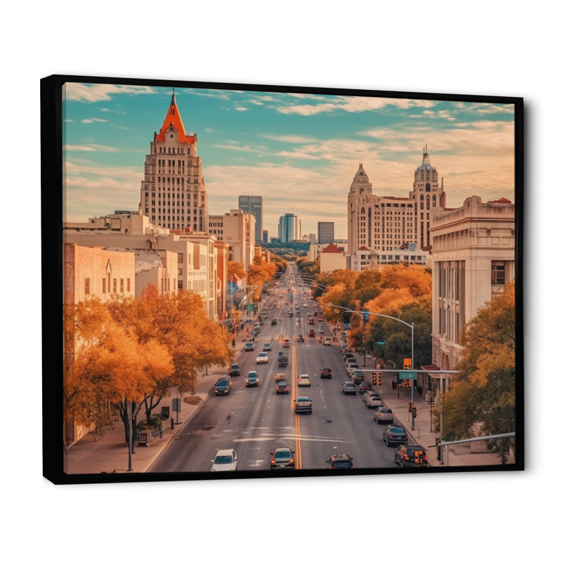 Austin Austin, paysage urbain dynamique I, H 16 po x l 32 po x P 1 po, Cadre flottant noir