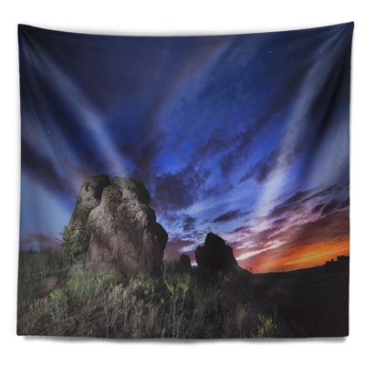 Paysage, nuit d'été, tapisserie, ciel bleu