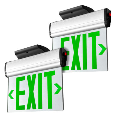 2pk Led Edge-Lit Exit Sign, Aluminum Housing Double-Sided Mirrored Rotating Acrylic Plate,Hardwired Emergency Exit Signs with Battery Backup, 120V-277VAC, Led Emergency Exit Light for Business , UL Listed,Top/Side/Wall Mount