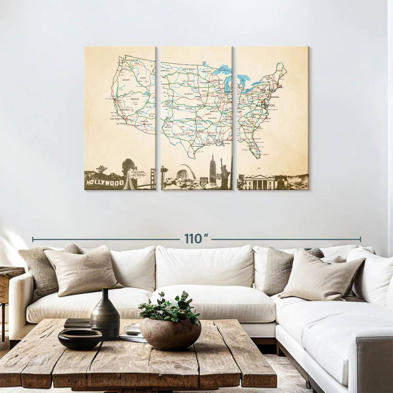 Aliaz Classic USA Map, 48" H x 74" W