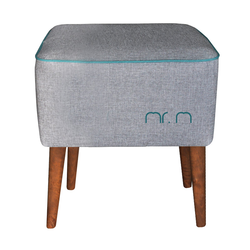 Mr.M 40cm Wide Square Footstool Ottoman, Grey/Turquoise