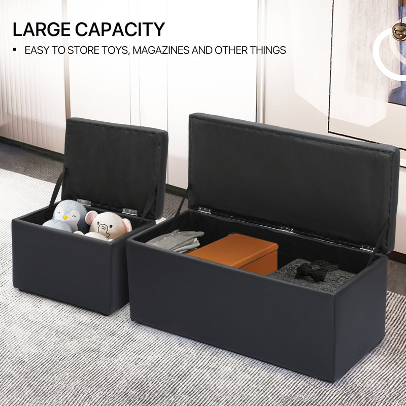 Upholstered Storage Ottoman Bench Set, Button Tufted Storage Bench with 2 Ottoman Footrest Footstool