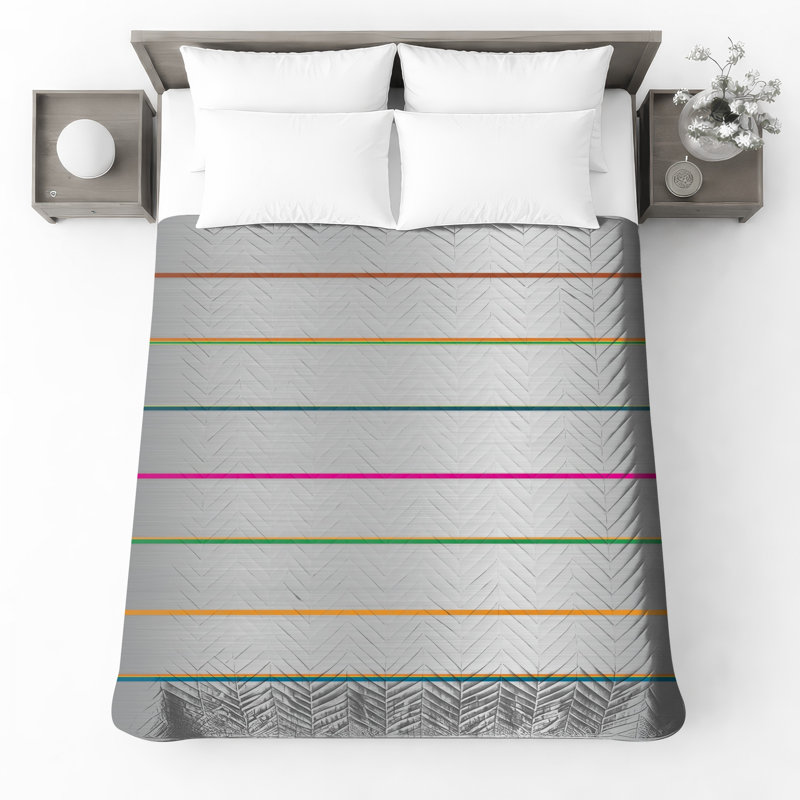 Metallic Horizontal Lines Quilted Bedspread All Sizes, Full / Double