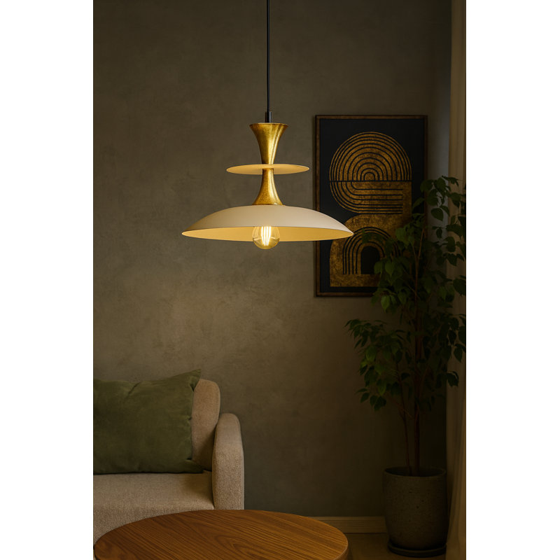 1 - Light Matte Black Dome Pendant, Latte/Gold