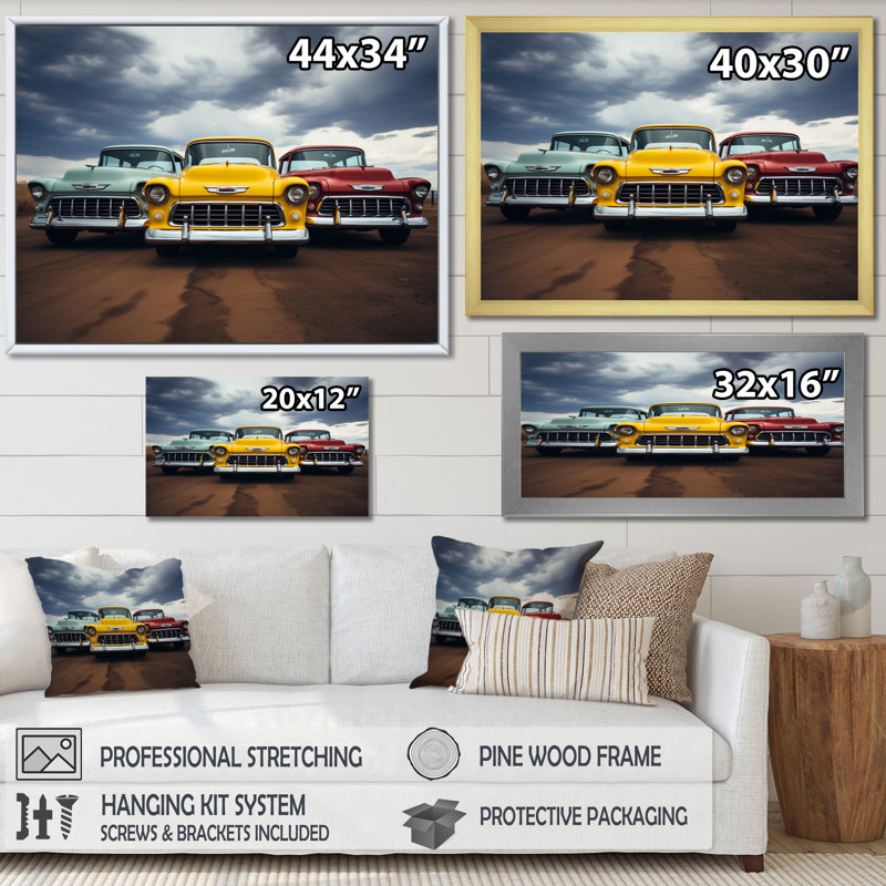 Pickup Truck Retro Rides I - Transportation Wall Art Living Room, H 12 po x l 20 po x P 1 po, Cadre flottant noir