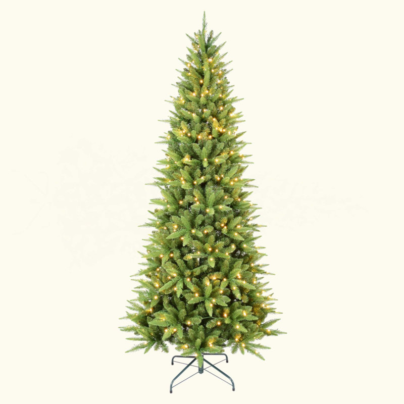 Arbre de Noël mince avec 400 lumières DEL blanc chaud - 1180 pointes en PE + PVC, conception à charnières peu encombrante, installation facile, support en métal robuste - arbre à crayons réaliste pour les petits espaces