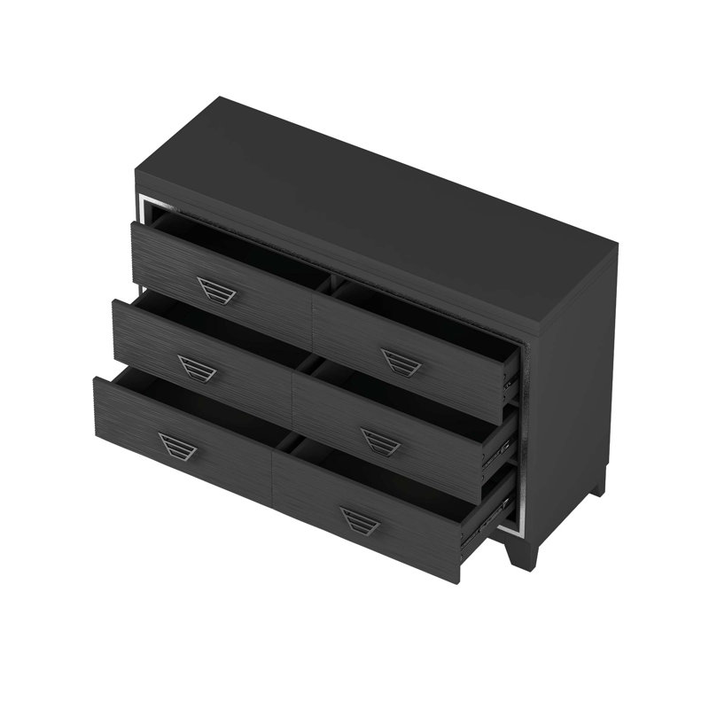 Commode 6 tiroirs, Noir mat
