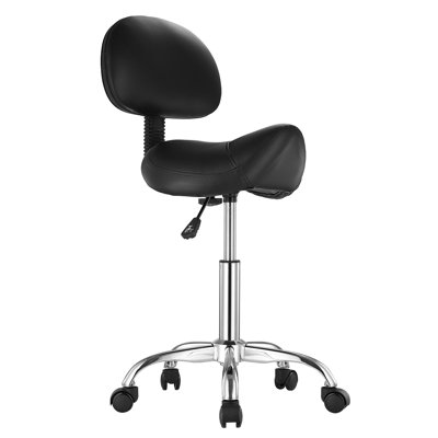 Saddle Stool With Back Support And Wheels, 450 LBS Weight Capacity Ergonomic Rolling Stool, Height Adjustable Thickened PU Leather Swivel Saddle Chair by Wrought Studio