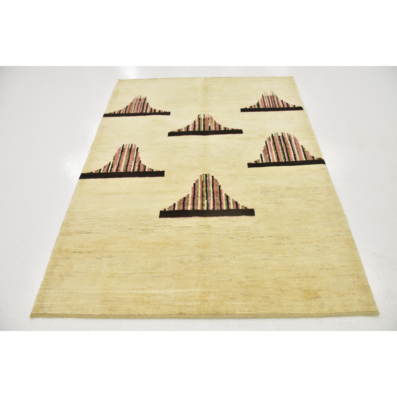 Tapis de zone en laine 5 pi x 6 pi 6 po one-of-kind noué la crème Didcot