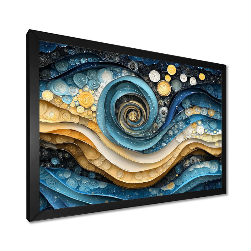 Weesner - Abstract Large Wall Art, H 30 po x l 40 po, Cadre simple, Noir, noir, noir, noir