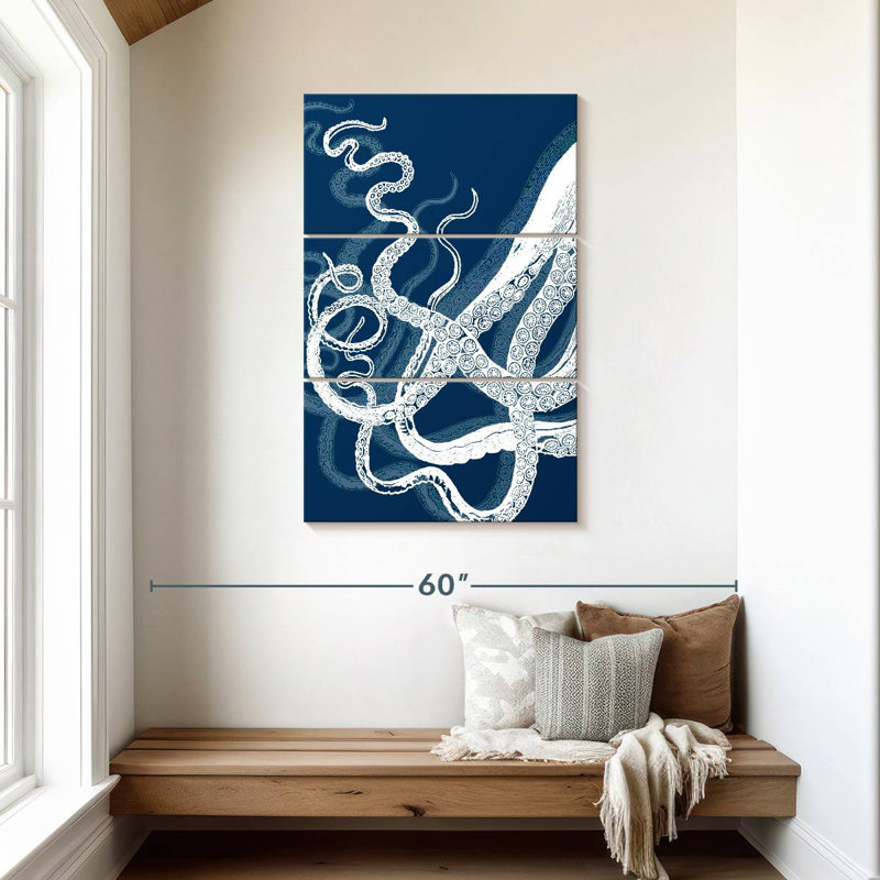 Tentacules Brampt Octopus - bleu et blanc, H 45 po x l 28 po