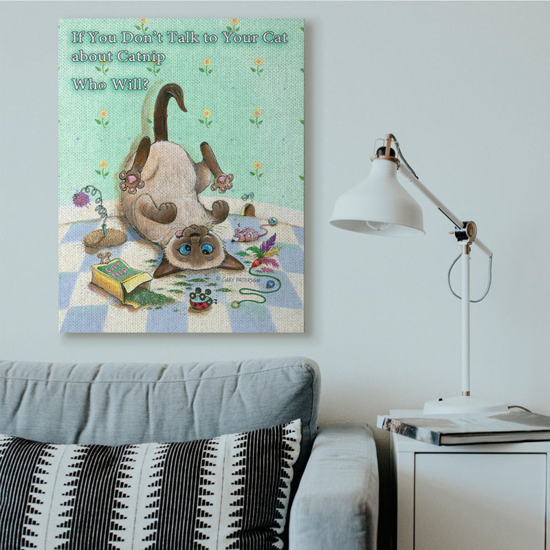 «Catnip rigolo» par Gary Patterson, reproduction d'art graphique, H 48 po x l 36 po, Toile tendue