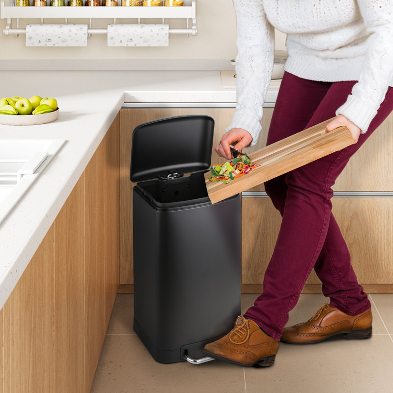 Black Stainless Steel 40L Rectangular Step Trash Can