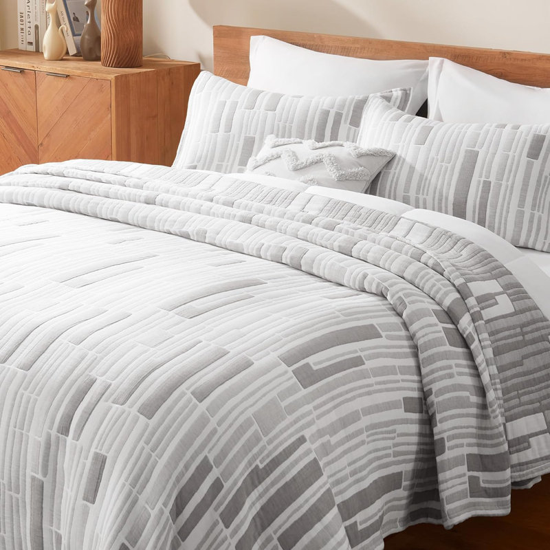 Ensemble d'édredon en coton jacquard pour courtepointe Sleep Zone, Gris à rayures