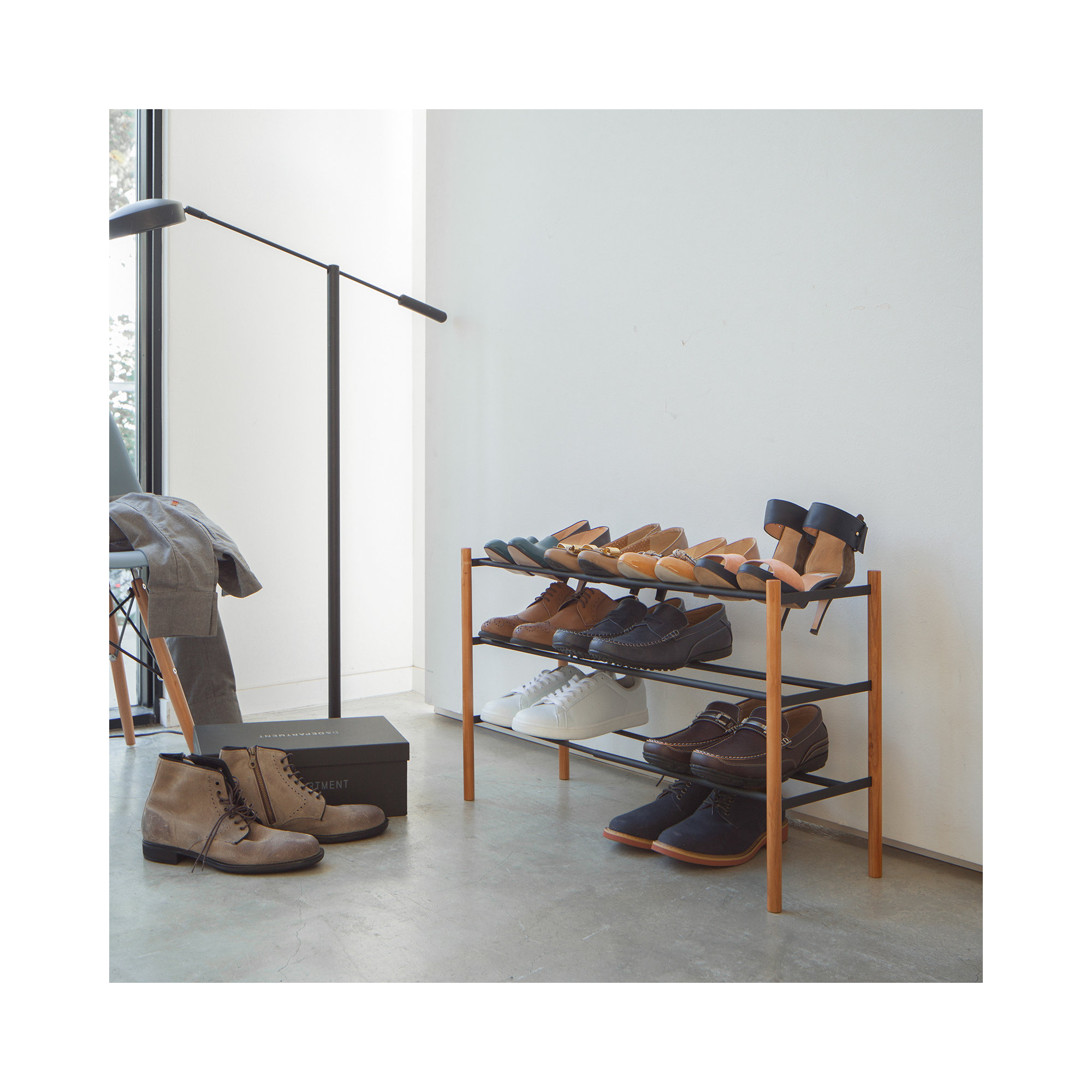 Yamazaki Home Expandable 3-Tiered Space Saving Shoe Rack, Steel,  Holds 12 to 16 Shoes, Black