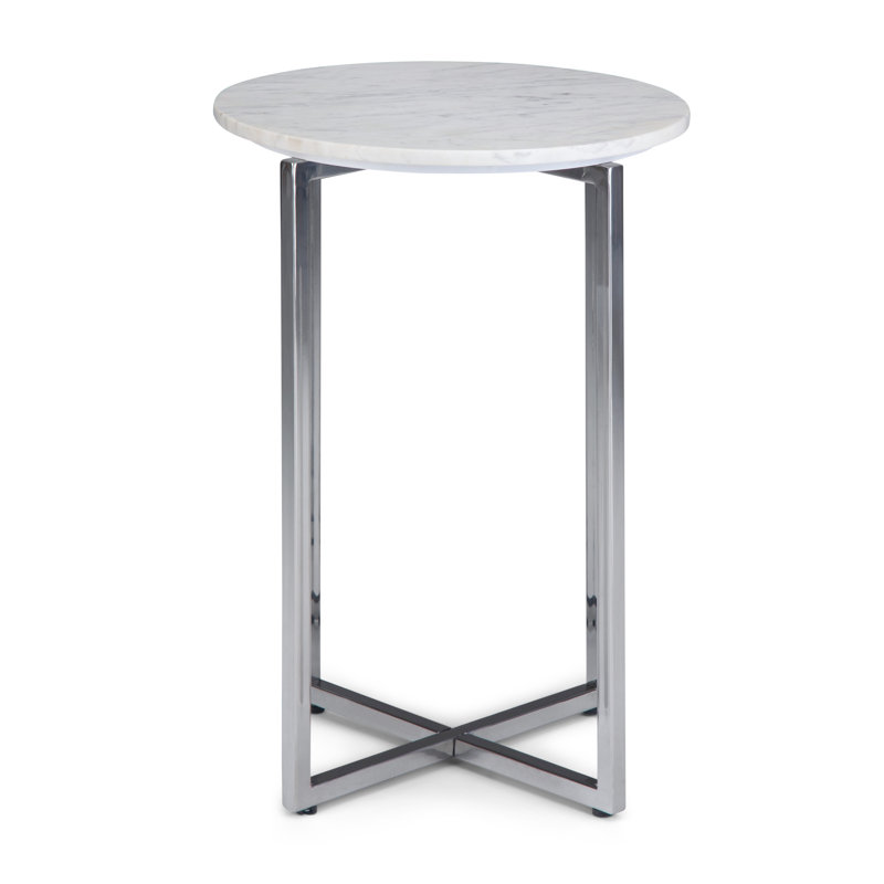 Marsden 18'' White Marble and Chrome Metal Side Table