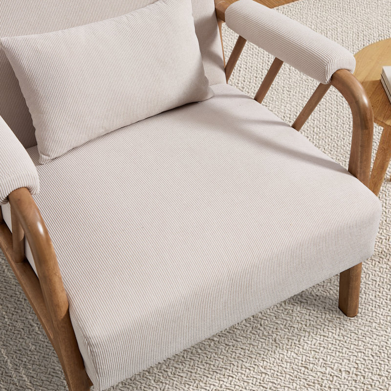 27.17" Wide Modern Upholstered Solid Wood Accent Chair With An Extra Pillow(Set of 7), Beige Corduroy