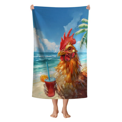 Serviette de plage en microfibre de poulet, serviettes de plage imprimées avec imprimé de plage pour adultes, serviette de bain à séchage rapide pour piscine / bain / voyage / salle de bain, surdimensionnée, 60 x 80 po