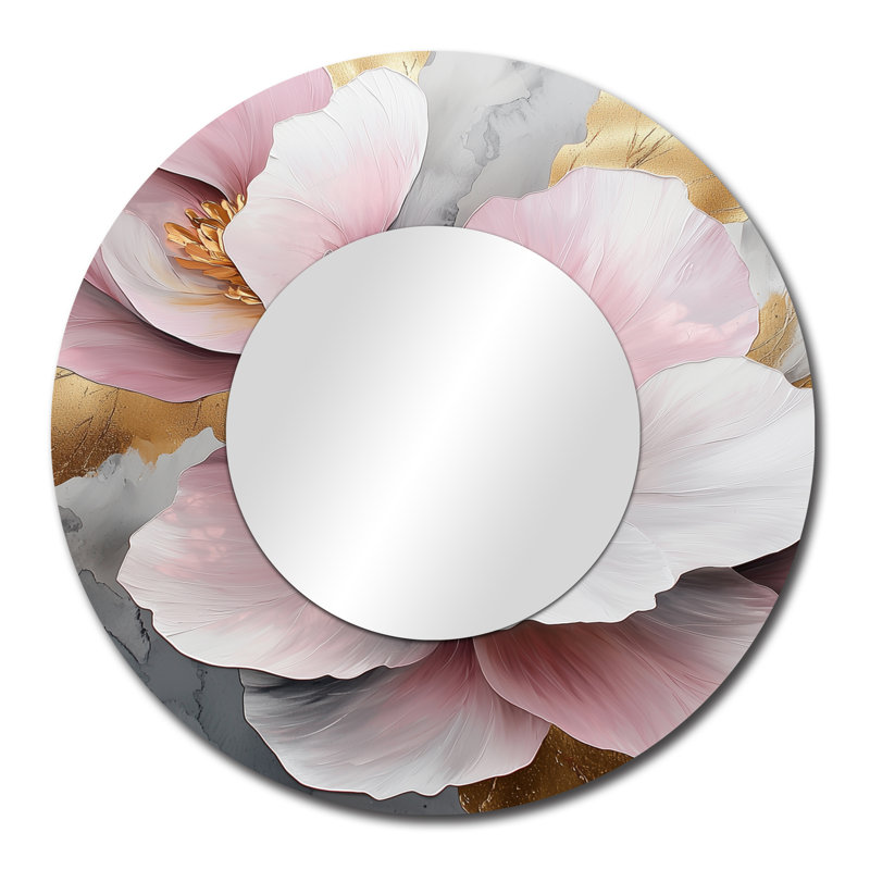 White And Pink Marble Peonies Elegance I - Floral Mirror Wall Art - Printed On Metal, 29" x 29"