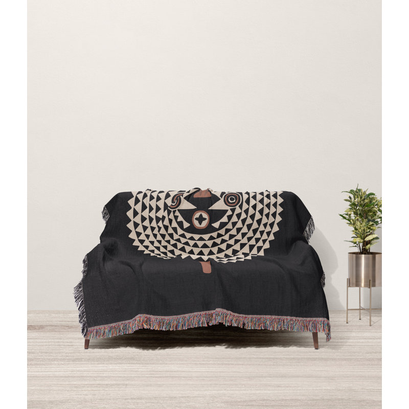 Couverture 100% coton Mossi, Noir / Beige, L 60 po x l 50 po