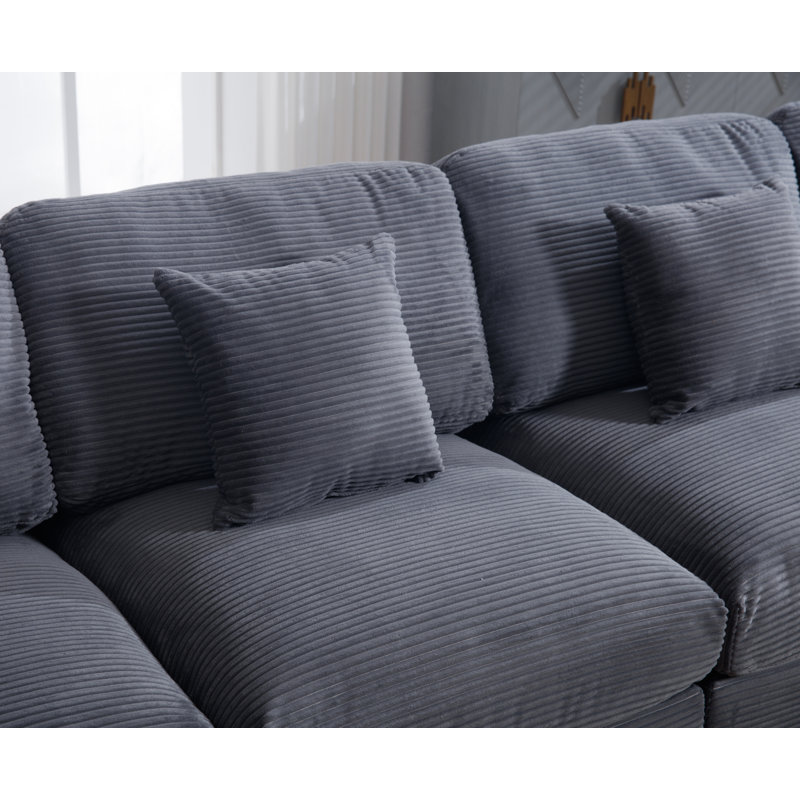 Bustamante Corduroy 6-Seat U-Shaped Modular Sectional, Dark Gray