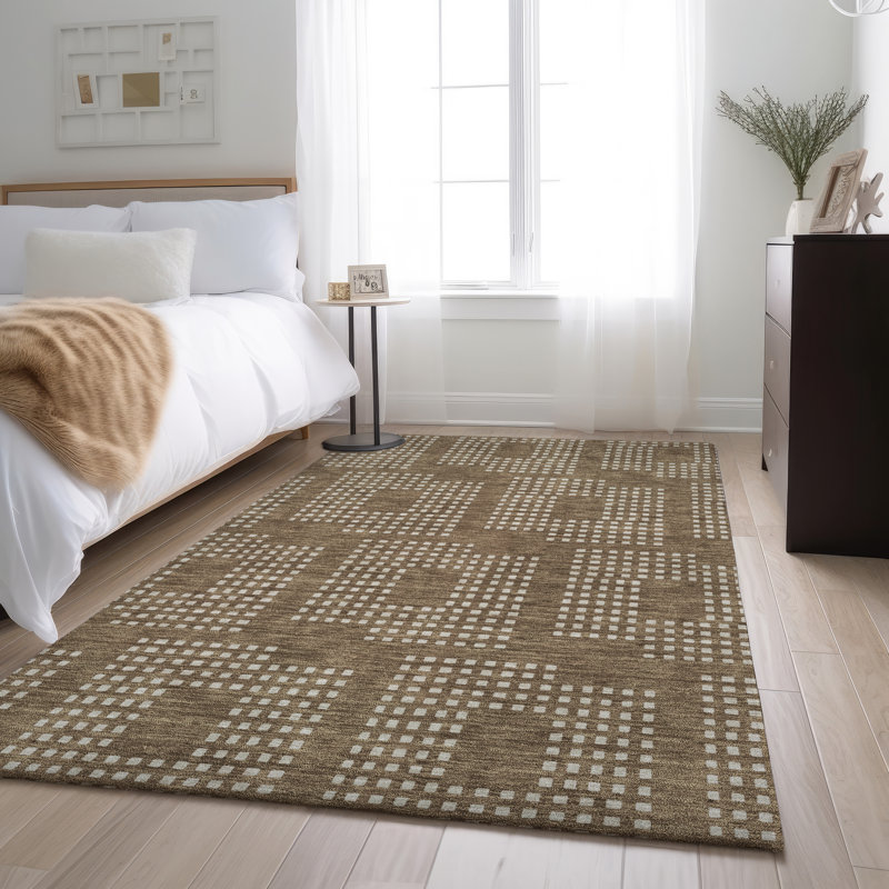 Premium Machine Washable Prisco Brown Rug, Rectangle 10' x 14'