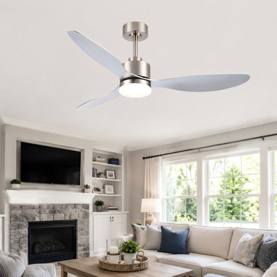 Ventilateur de plafond à 3 pales de 52 po avec ensemble d'éclairage et télécommande Loritta, 3 couleurs DEL, moteur à courant continu silencieux à 6 vitesses, minuterie