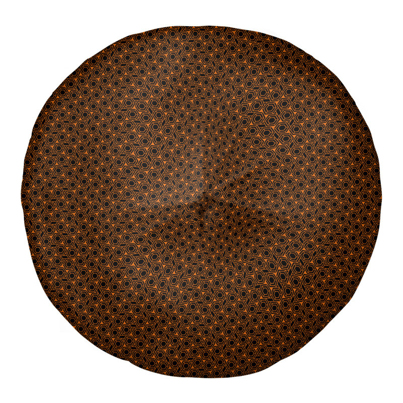 Coussin de sol à motif de treillis hexagonal Katelyn Elizabeth, 26 po x 26 po, Orange / Noir