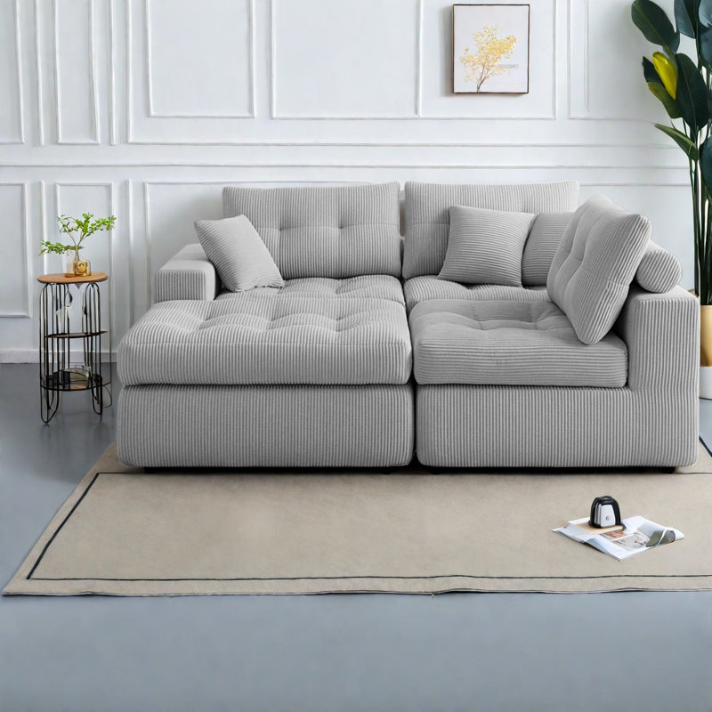 Compression Sectionals Corduroy L Shaped Modern Chaise For Home