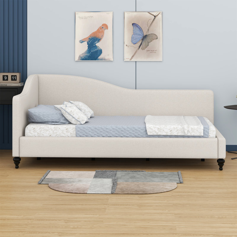 Lit de jour en L avec pieds en bois massif, Beige