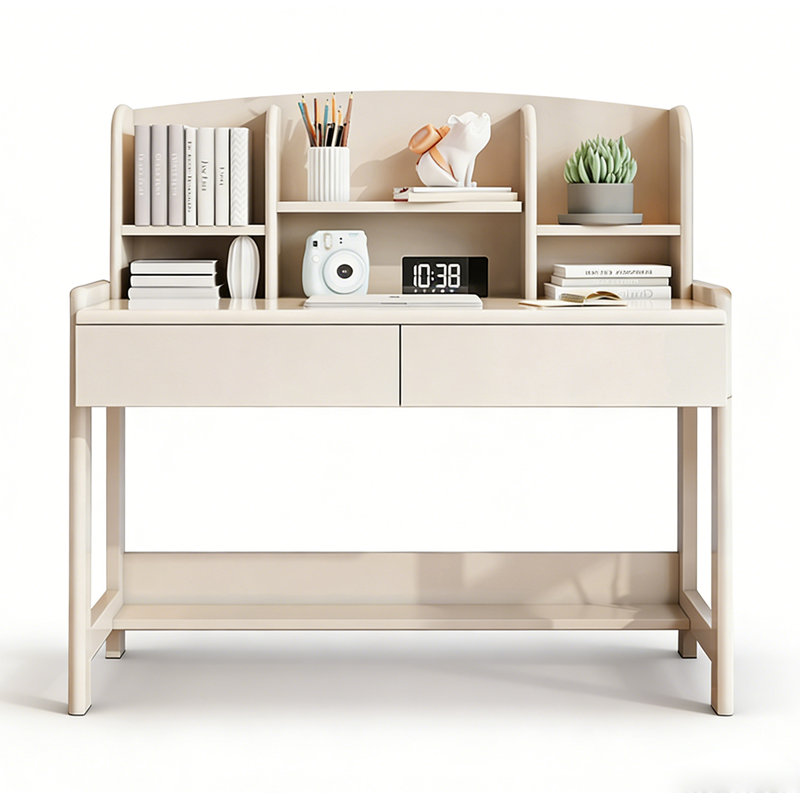 Solid Wood Desk with 2 Drawers and Built-in Bookshelf, 46.1" H x 31.5" W x 22.8" D