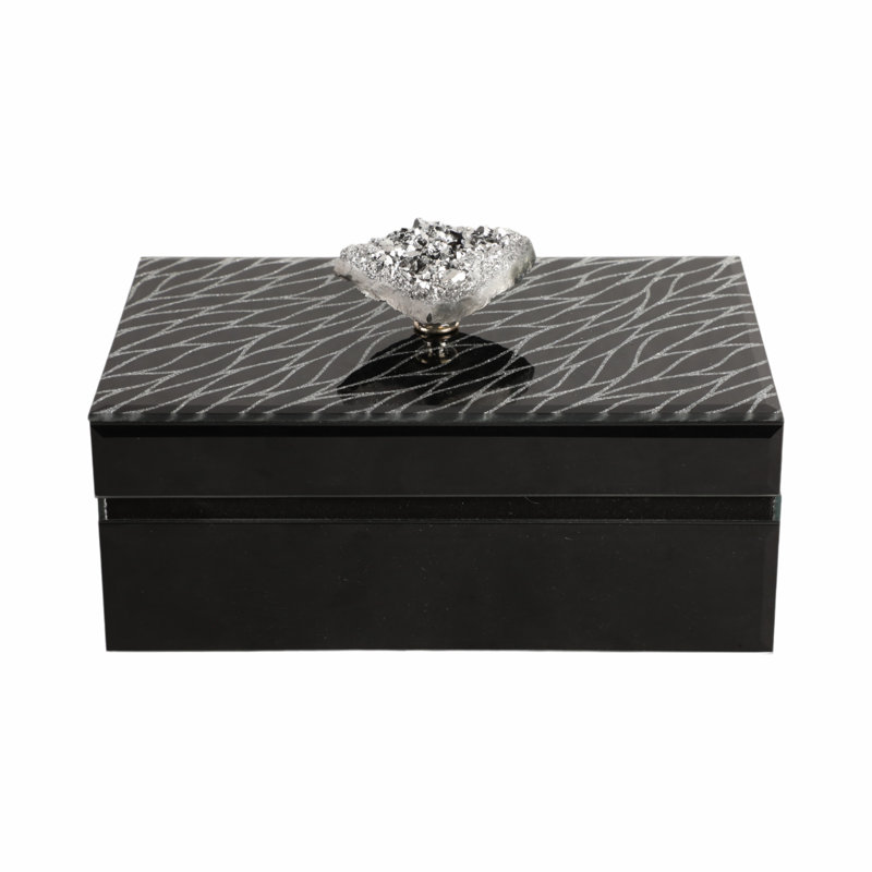 Crystal And Stone Embellished Glass Jewelry Box With MDF Durability - Elegant Storage Solution For Your Treasures
