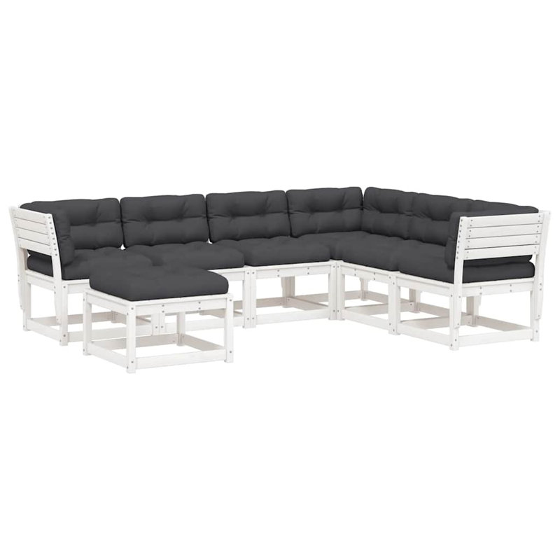 273 cm W Patio Sofa with Cushions, Gray, White