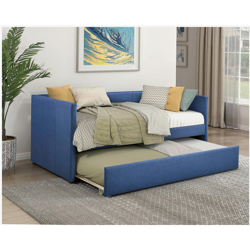 Lit de jour 1pc avec tissu d'ameublement en tissu bleu, Bleu