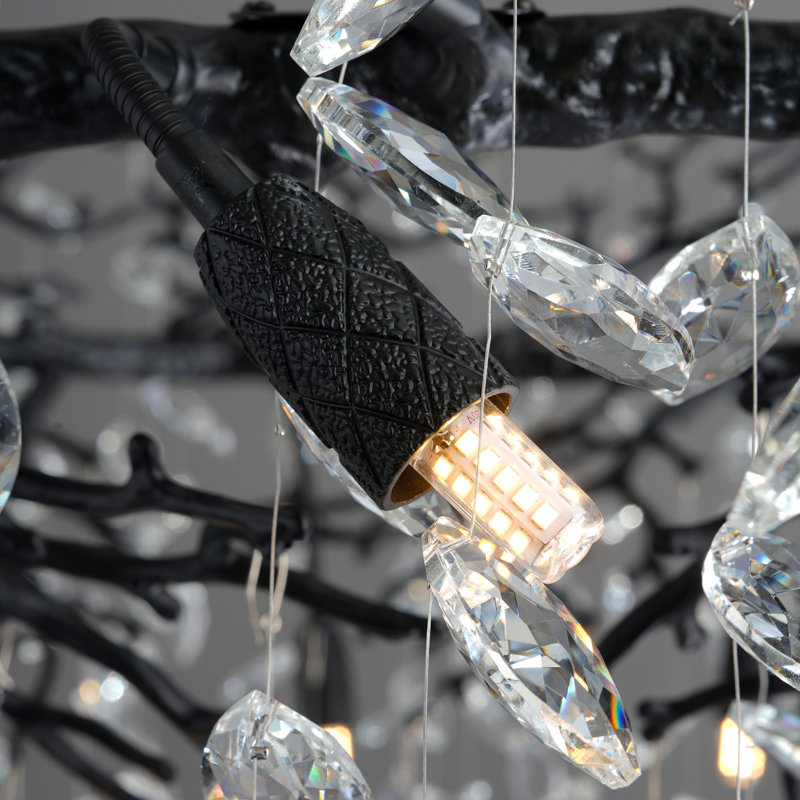 Lustre en cristal 12 lumières Modern, Noir mat, H 27,56 po x l 39,37 po x P 39,37 po