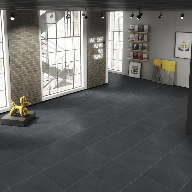 24" x 24" Porcelain Stone Look Wall & Floor Tile, Carbon Matte