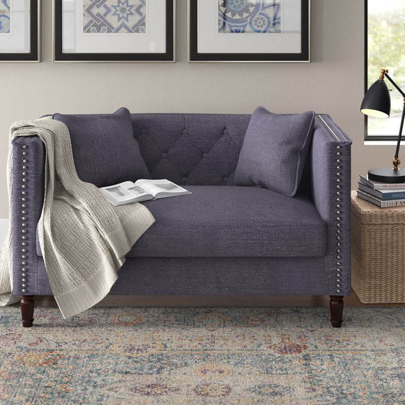 Causeuse Chesterfield en lin 49,6 po Meaghan, Gris foncé