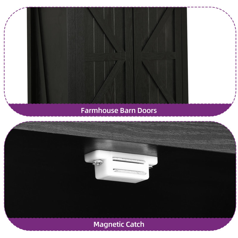 Black Farmhouse Kitchen Pantry Cabinet with Drawers and Shelves