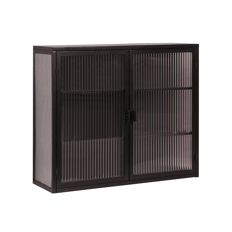 Armoire murale moderne 27,56 po à deux portes avec rangement à trois niveaux, Noir