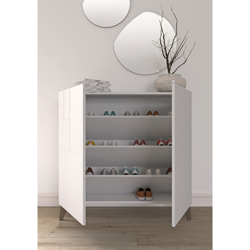 12 Pair Shoe Storage Cabinet, White/Moka