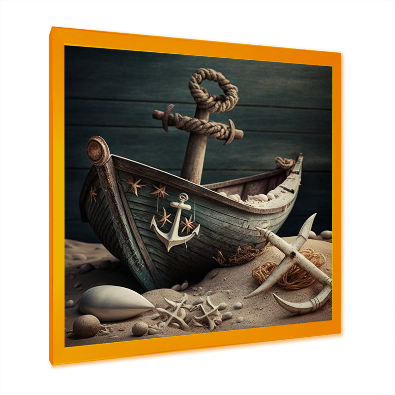 Bateau vert sur le rivage - impressions sur toile de bateau côtier, H 30 po x l 30 po x P 1 po