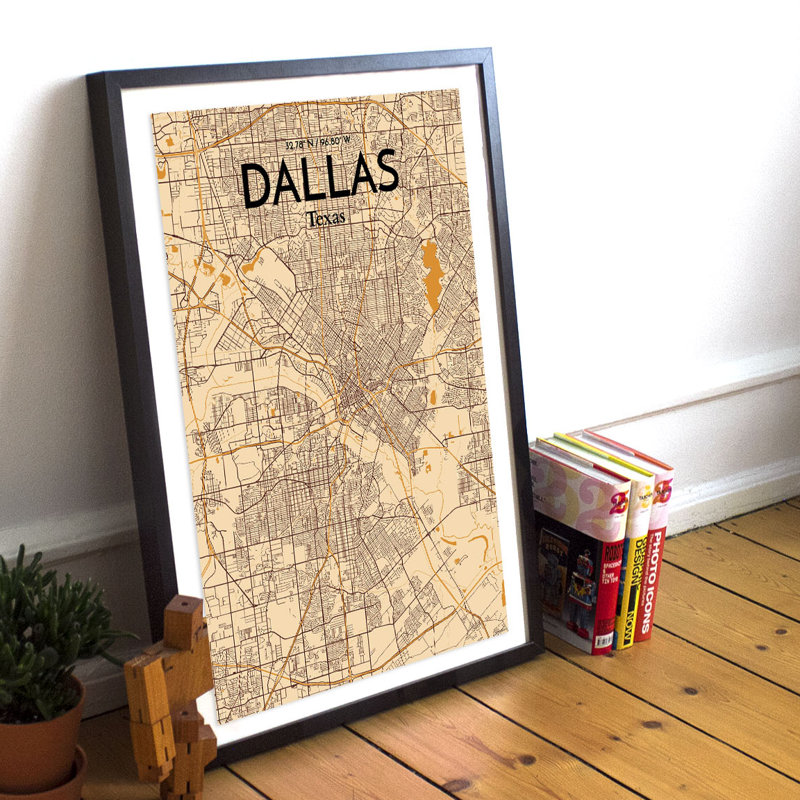 Dallas City Map - No Frame Print, 91.4cm H x 61cm W x 0.13cm D