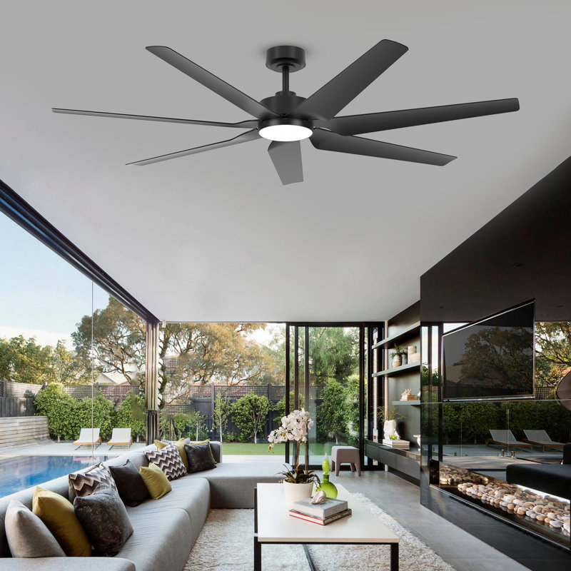 65in Modern Smart Ceiling Fan With Light, 7 Durable Abs Blades, Black, Black