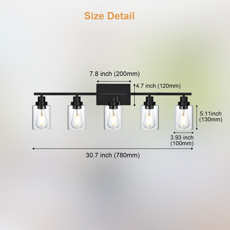 Luminaire de meuble-lavabo noir mat 5 lumières, luminaire de meuble-lavabo moderne pour salle de bain, luminaire mat, appliques murales avec abat-jour en verre transparent, applique murale pour salle de bain noire sur miroir