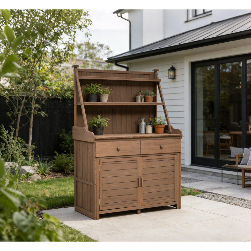 Banc de rempotage en bois de sapin brun avec entretien facile pour le jardinage de patio, Brun