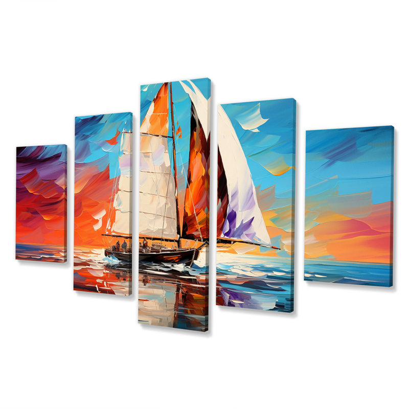 Voilier abstrait maritime I - décoration murale voilier - 5 panneaux