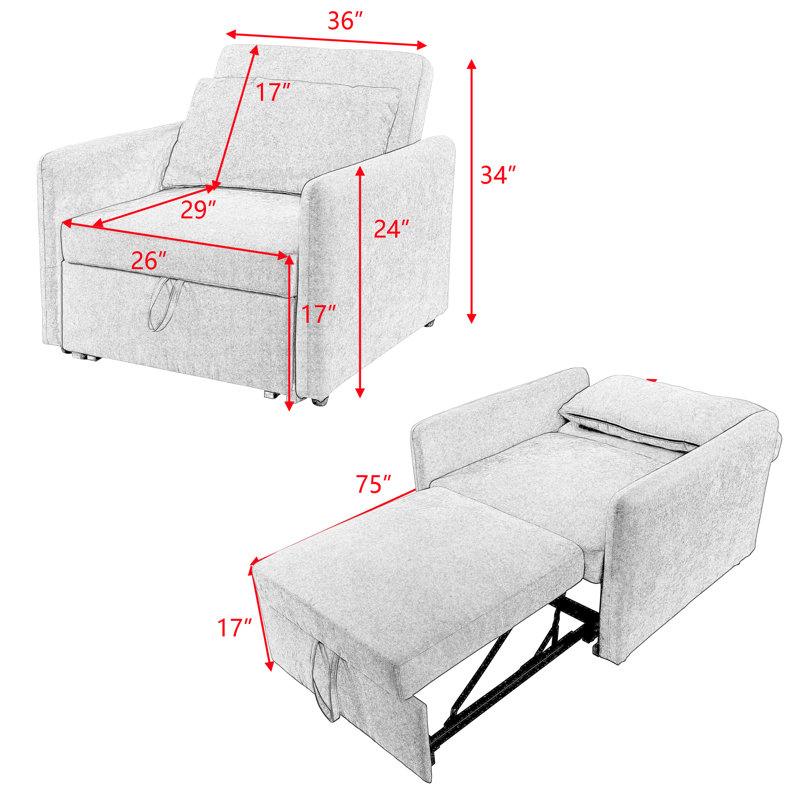 Fauteuil convertible 36 po, Velours rouge